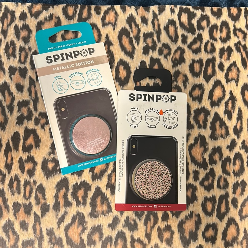 SpinPop Rose Gold and Cheetah Print Pop Sockets for Cell Phone 2 pack